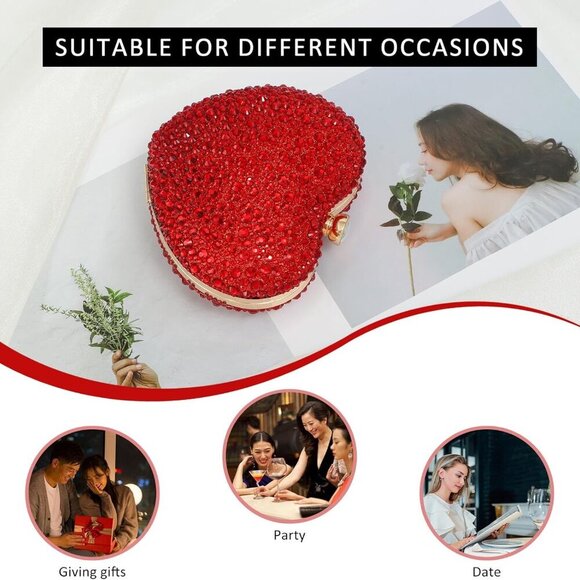 Mini Heart Shaped Purse,Valentines Purses and Handbags,Rhinestone Evening Purse - Picture 5 of 6